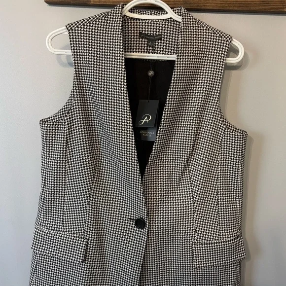 NWT Adrianna Papell long blazer vest in black and white size small - Picture 3 of 6